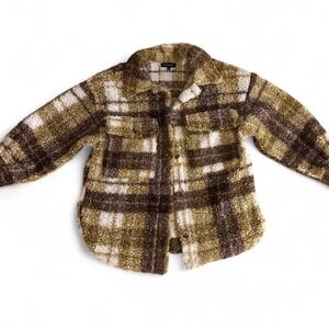 Blu Pepper Plaid Teddy Jacket in Brown and Cream